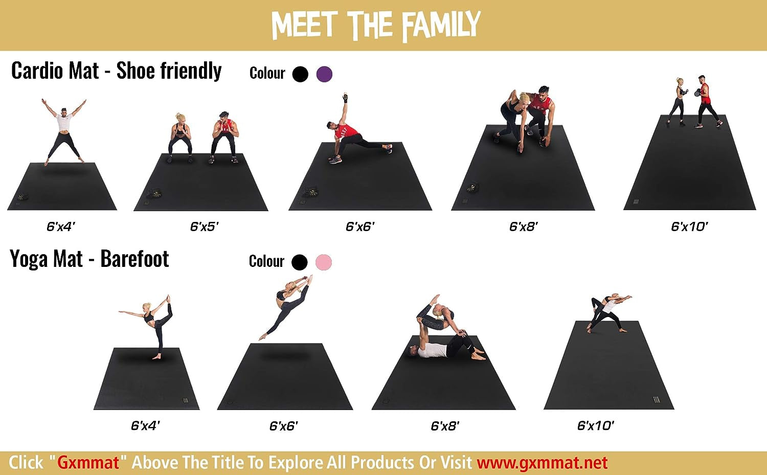 Large Exercise Mat 6'X4'/6'X5'/6'X6'(7Mm), Thick Workout Mats for Home Gym Flooring, Extra Wide Non-Slip Durable Cardio Mat, Shoe Friendly, Perfect for Plyo, MMA, Jump Rope, Weights, Fitness