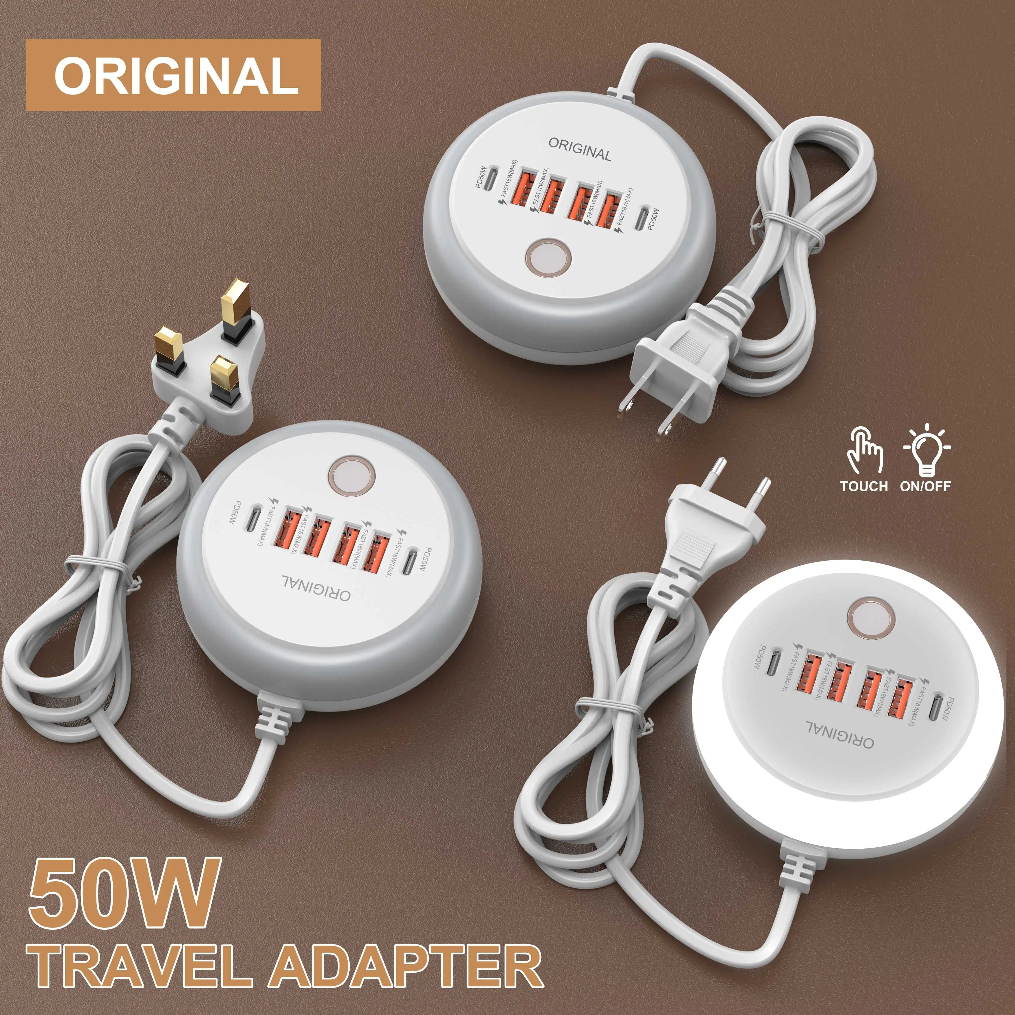 50W USB PD Charger 6 Ports Fast Charging Travel Charger for Iphone Samsung Xiaomi Phone Adapter Quick Charge3.0 Charging Station