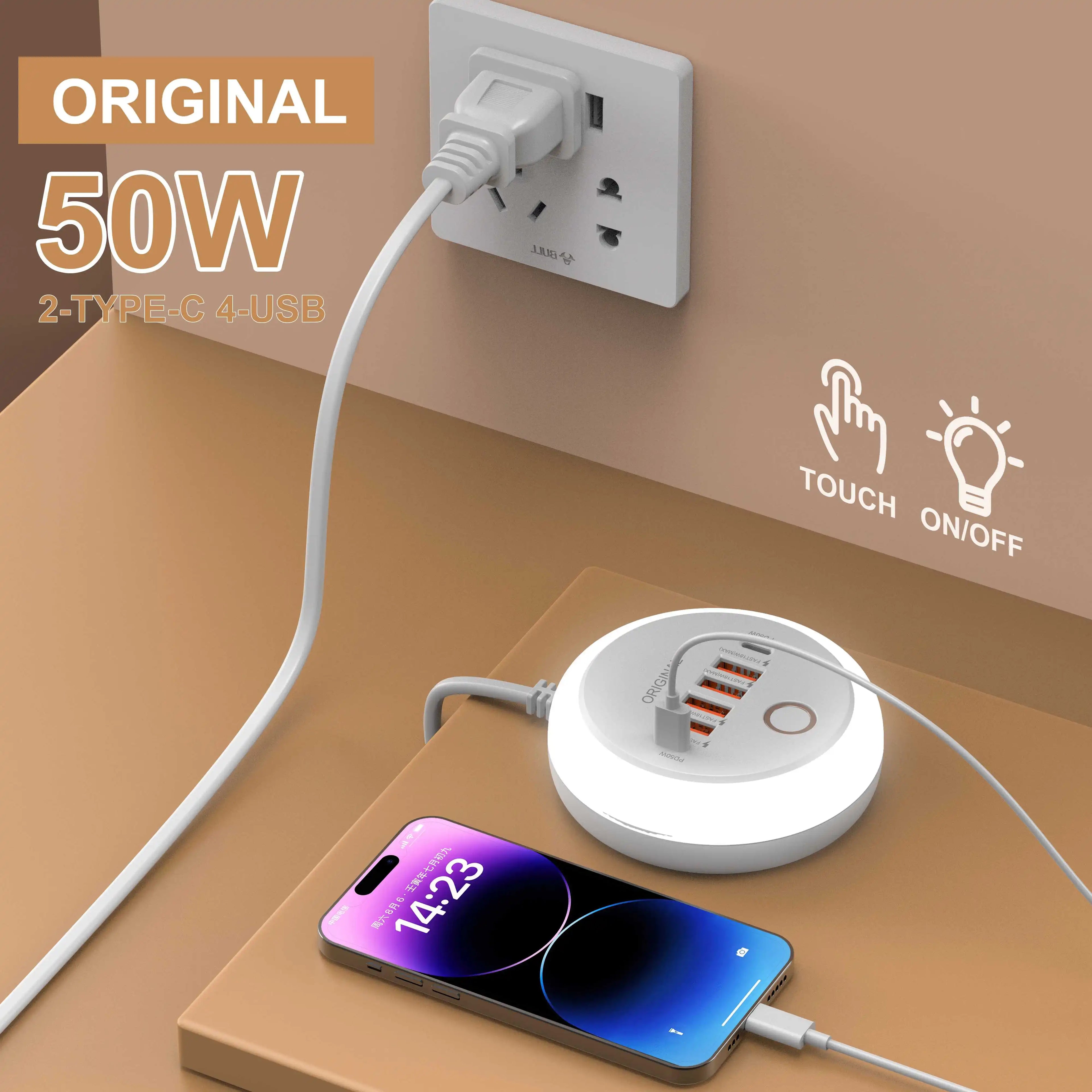 50W USB PD Charger 6 Ports Fast Charging Travel Charger for Iphone Samsung Xiaomi Phone Adapter Quick Charge3.0 Charging Station