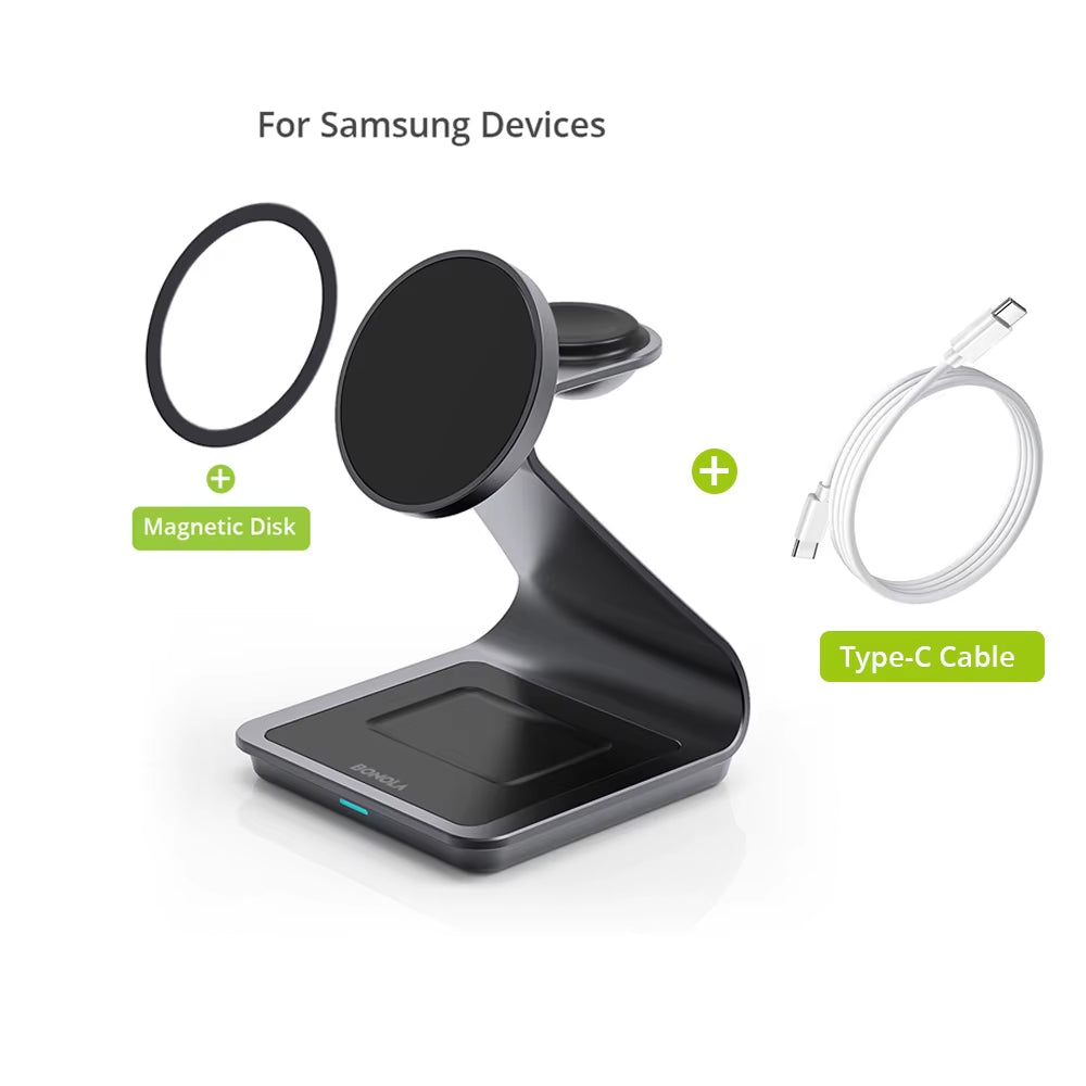 Magnetic 3 in 1 Wireless Charger Station for Samsung S24 Ultra/S25 25W Fast Charging Stand for Galaxy Watch 7/6/5/Earbuds