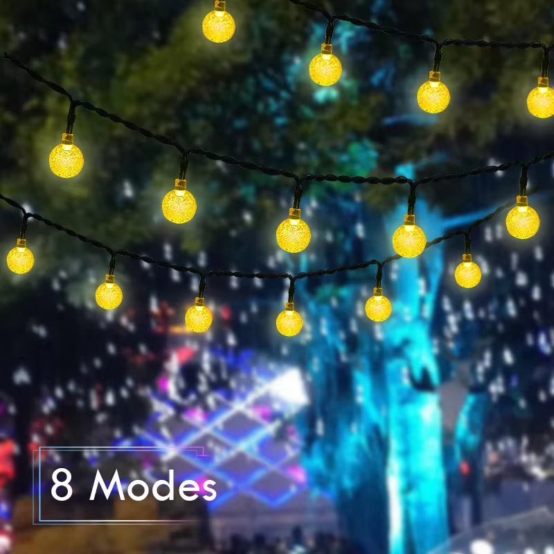 Solar Crystal Globe Ball Fairy Lamps 8 Modes String Lights Outdoor Waterproof Solar Powered Patio Light for Garden Party Decor