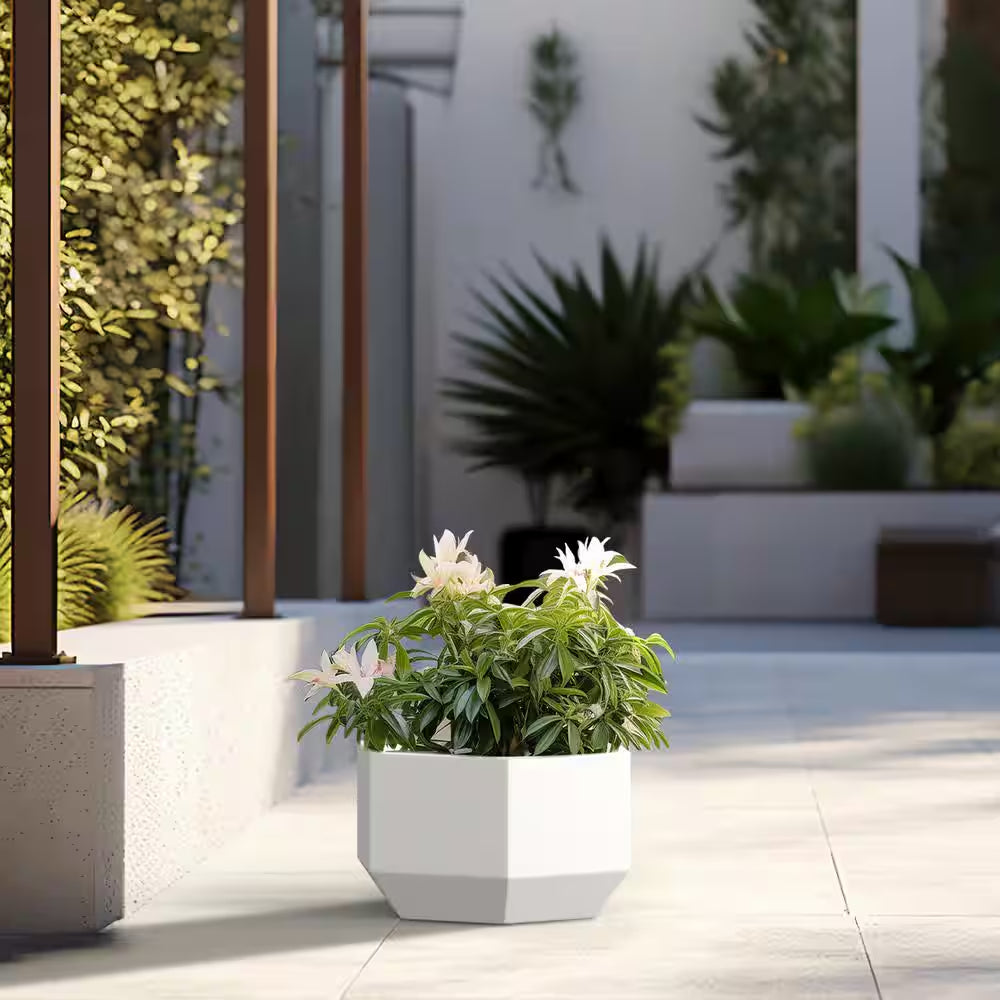 Lightweight 8 In. H Large Crisp White Geometric Concrete Plant Pot/Planter for Indoor and Outdoor