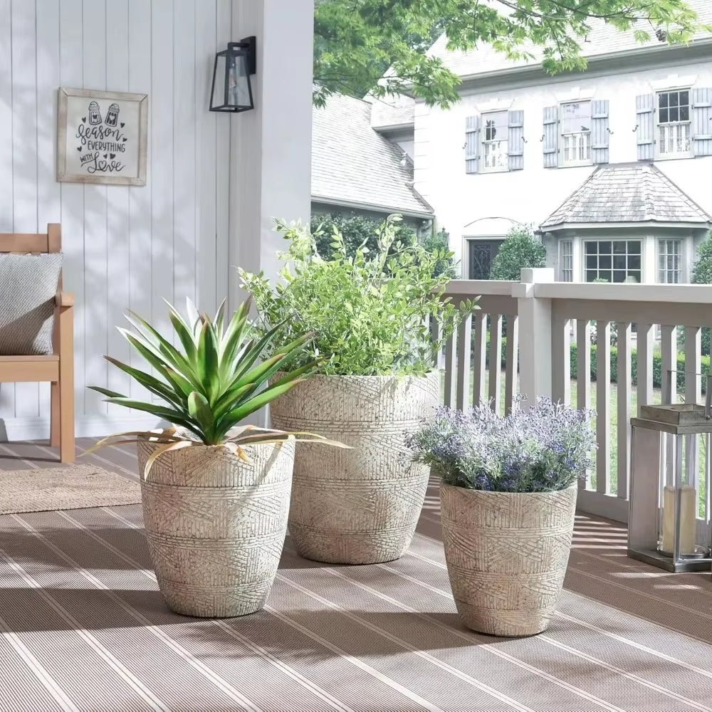 Dia round Concrete Planter Set of 3, Large Indoor Outdoor Planter, Flower Pots with Drainage Holes and Sealing