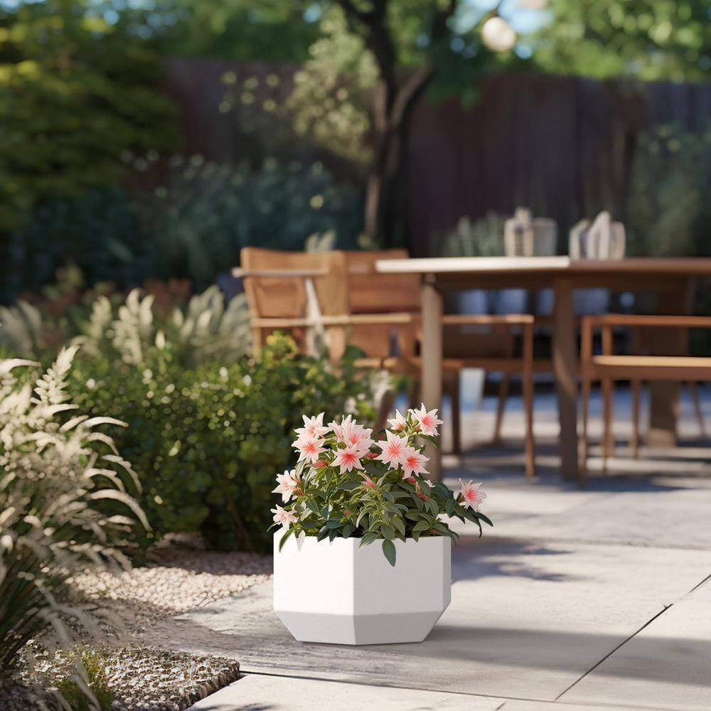 Lightweight 8 In. H Large Crisp White Geometric Concrete Plant Pot/Planter for Indoor and Outdoor