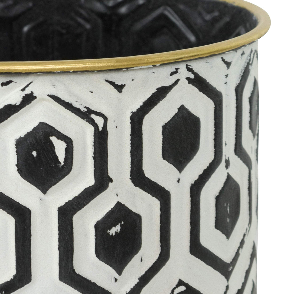 Andrey Black/White Hexagonal Indoor Metal Pot Planters (Set of 3) - 11.5"H X 8.5"W X 8.5"D