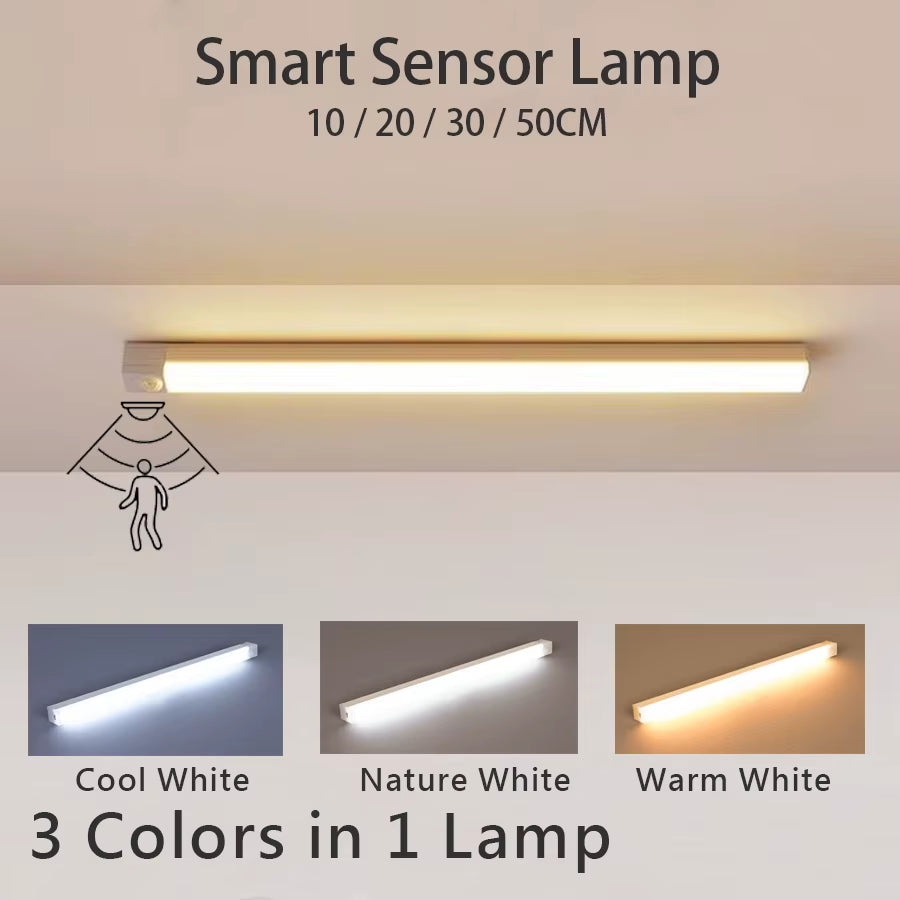 LED Motion Sensor Light Wireless USB Rechargeable Night Light Portable Induction Lamp for Kitchen Cabinet Wardrobe Staircase