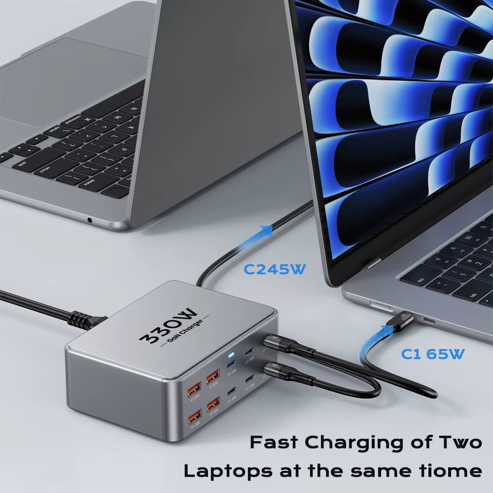 330W USB C Gan Charger 100W PD3.0 PPS QC3.0 Multiport Fast Charging Station for Laptop Iphone 15 16 Samsung Macbook Pro Tablet