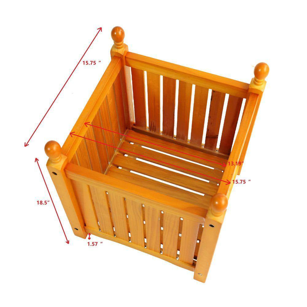 15.75 In. L X 15.75 In. W X 18.5 In. H Teak Wood Square Outdoor Planter Box with Deep Container for Flowers and Herbs