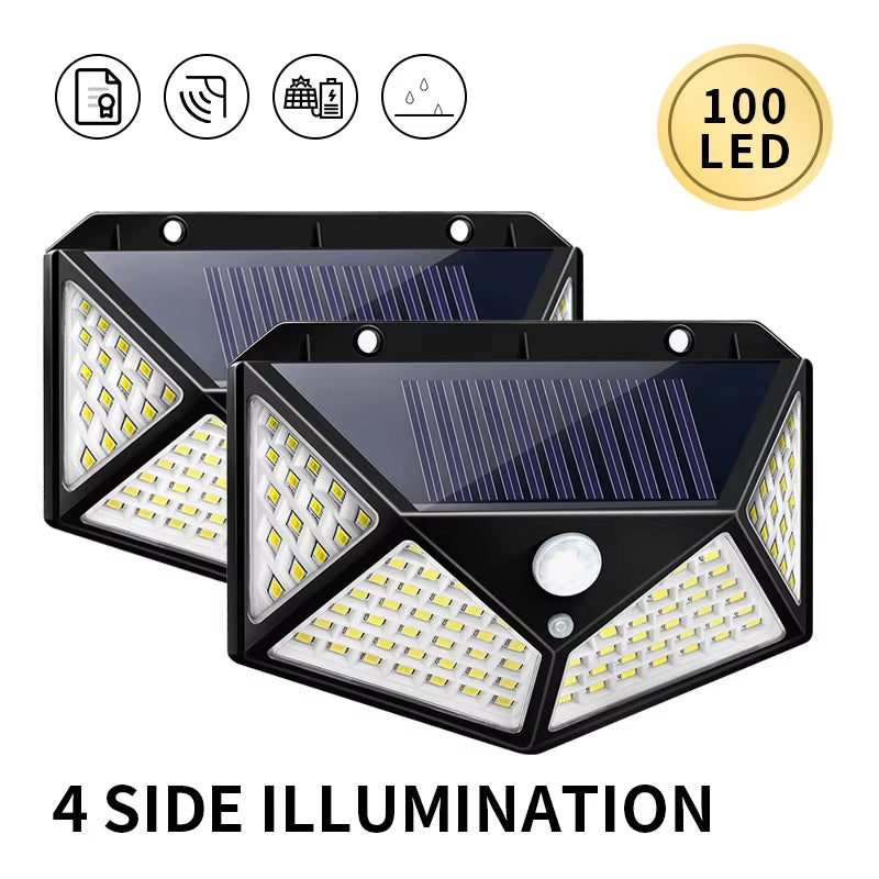 1/2/4Pcs 100 LED Solar Wall Lights Outdoor Solar Lamp Motion Sensor Solar Powered Sunlight Street Light for Garden Night Light