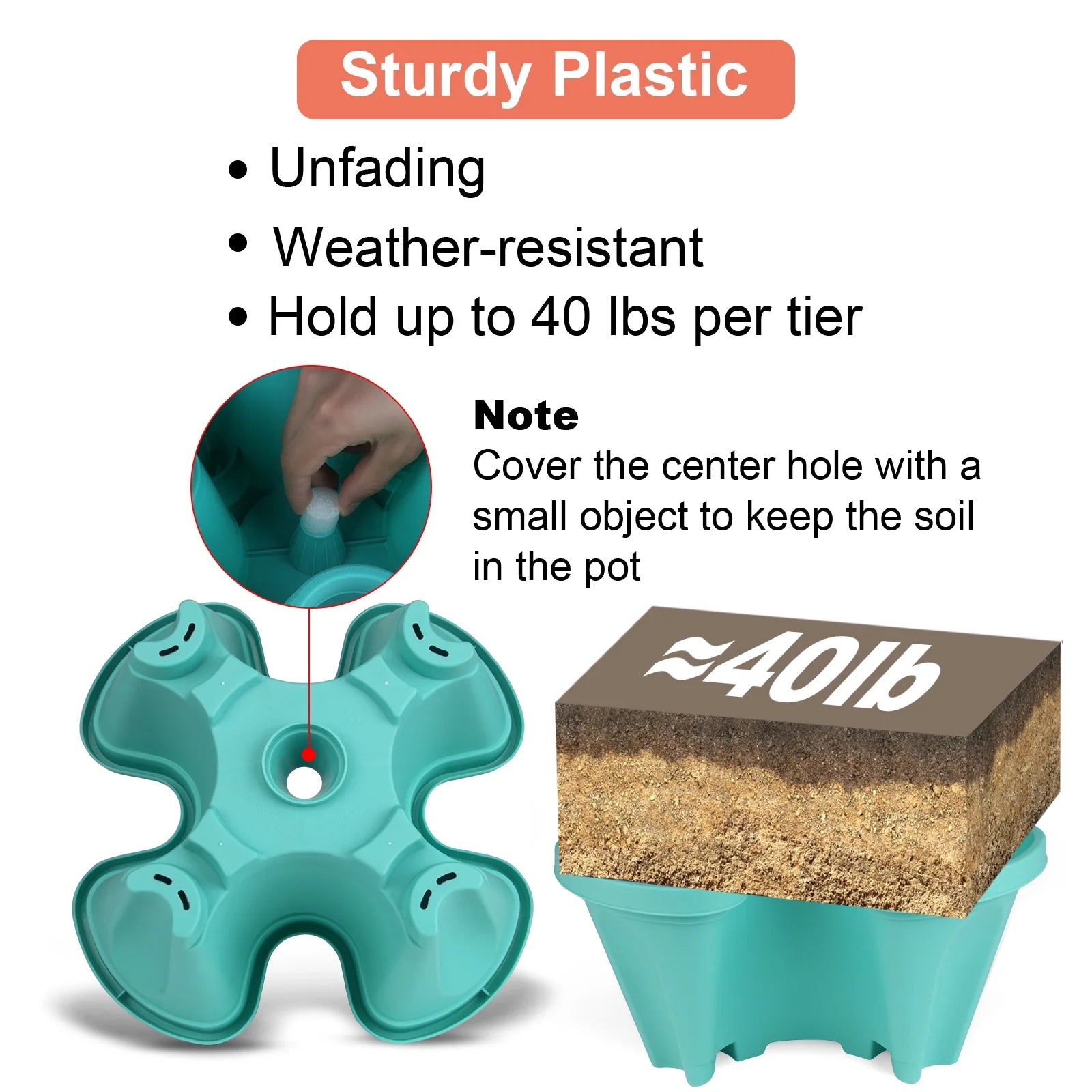 Stackable Planter with Wheels and Tools, Indoor Outdoor Gardening Pots - 7 Tier Vertical Garden Planter - Teal, 2 Set