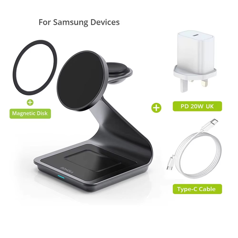 Magnetic 3 in 1 Wireless Charger Station for Samsung S24 Ultra/S25 25W Fast Charging Stand for Galaxy Watch 7/6/5/Earbuds