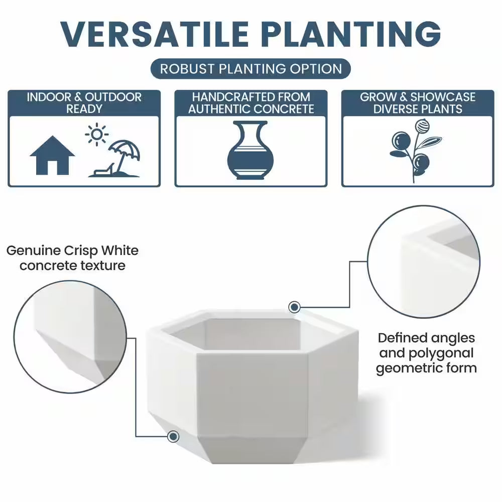 Lightweight 11 In. H Large Crisp White Geometric Concrete Plant Pot/Planter for Indoor and Outdoor