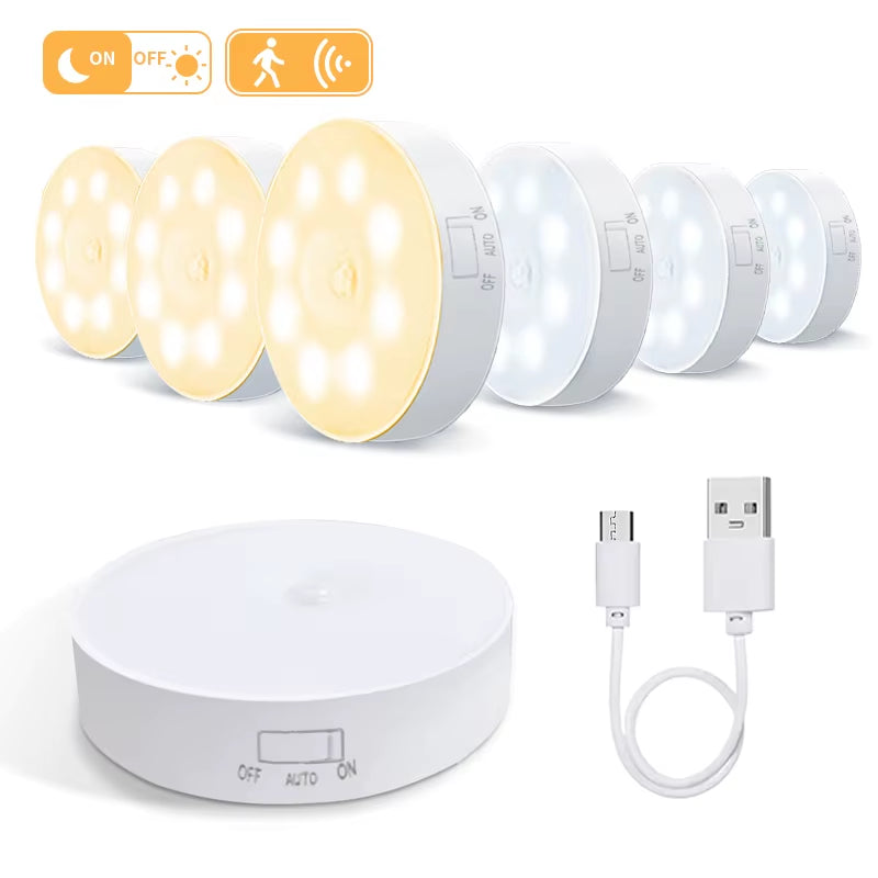 3PCS LED Human Motion Sensor Lights Bedroom Night Light Stairs Corridor Room Wardrobe Lighting Room Decor Lamp USB Rechargeable