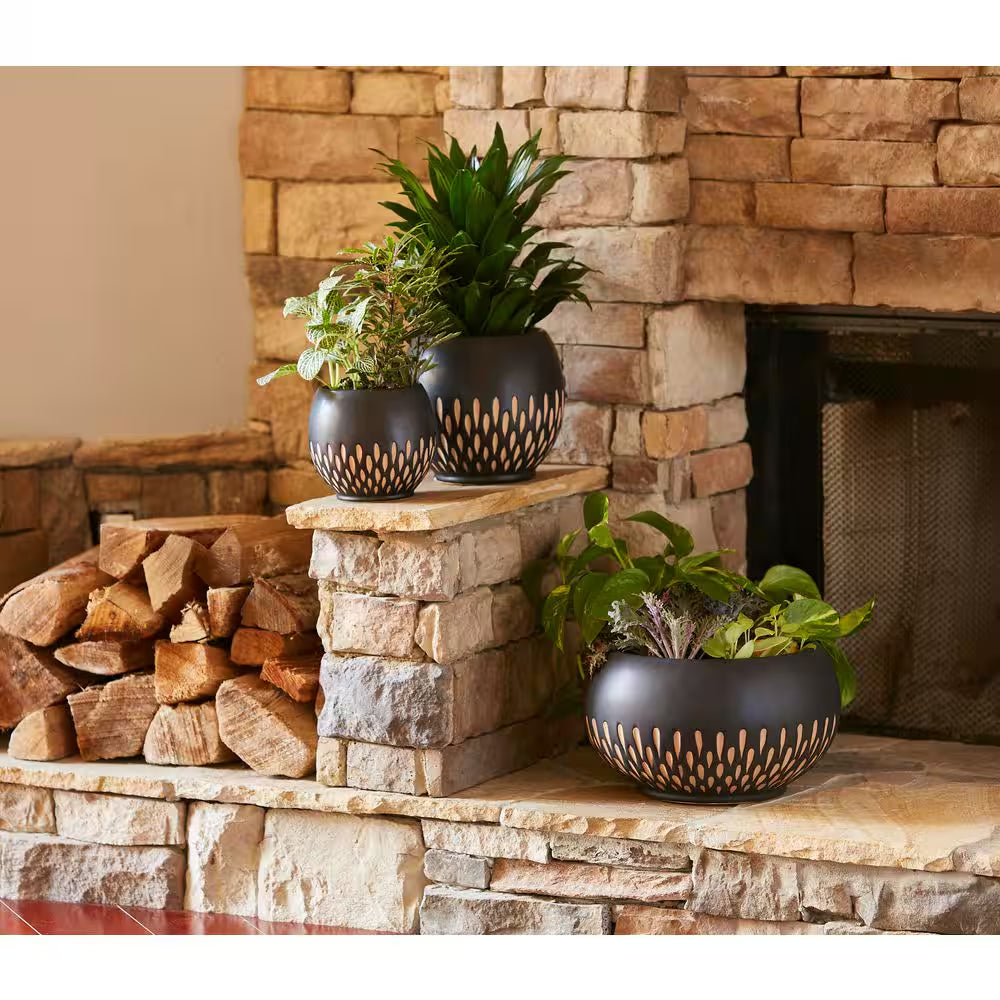 Ava 1.59 Wt. Ceramic round Planter (L X 7.9 In. W X 7.9 In. H X 7.5 In.) in Brown Finish (2 Pack)