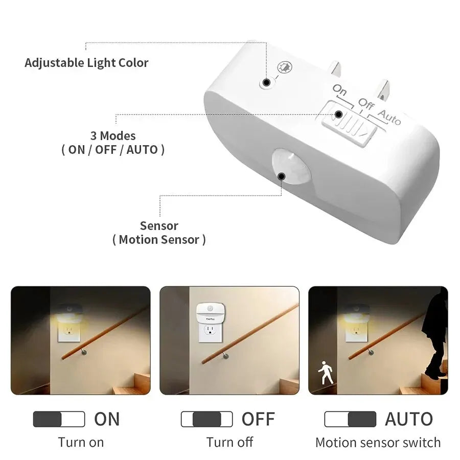 LED Night Light with Motion Sensor Light EU US Plug Socket Lamps Children Night Lights Wireless Wall Bedside Bedroom Night Lamp