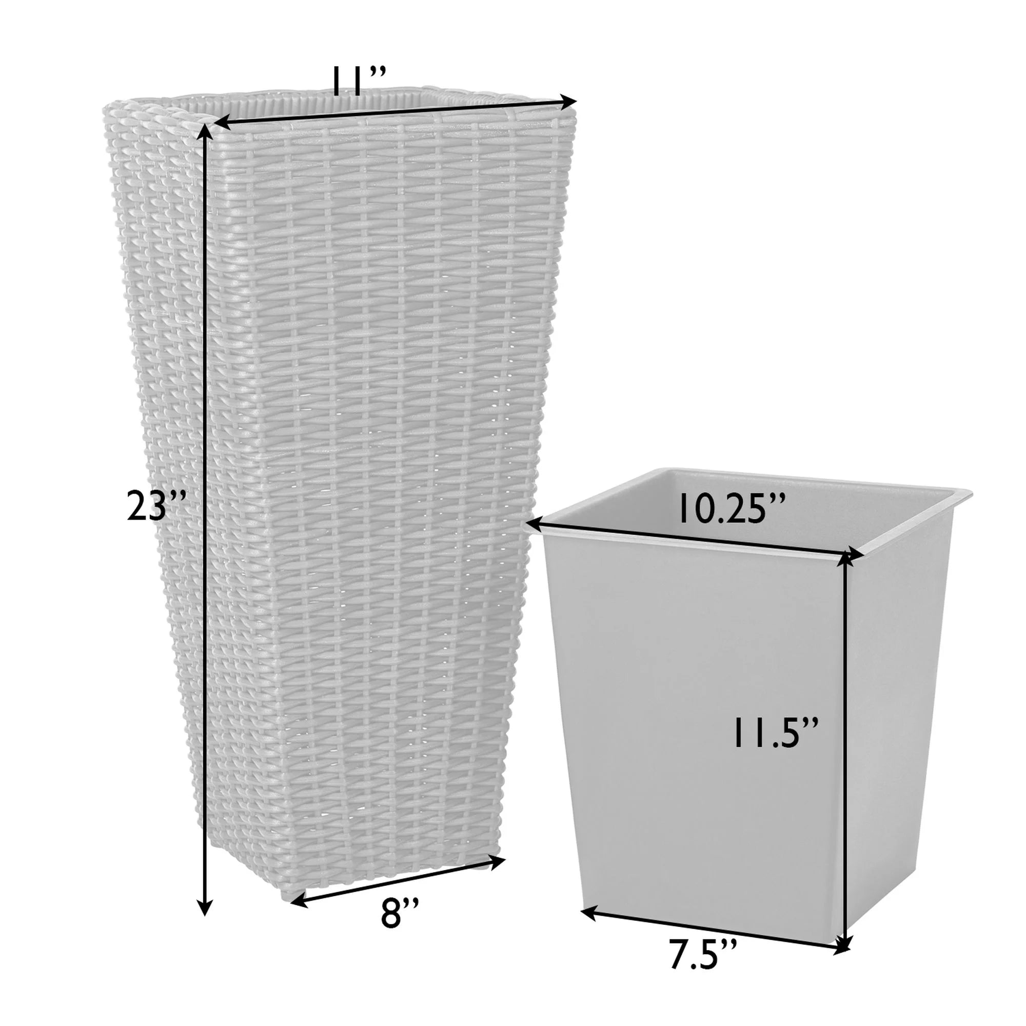 62501 Alto Wicker All-Weather Planter Set with Liners Tall Plant Decor Box for Outdoors Patio Herb Garden Furnishings - Mocha - Pack of 2
