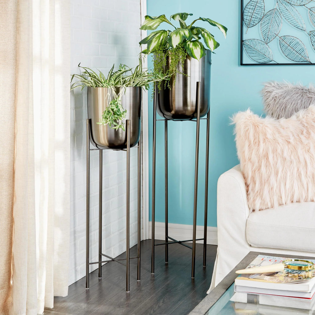39", 46"H Dome Black Metal Planter with Removable Stand (2 Count)