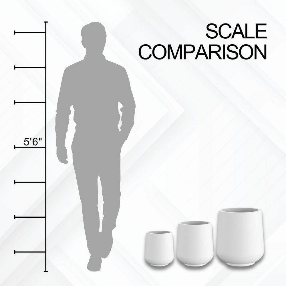 17.3", 13.4", and 10.6"H round Pure White Concrete Planter (Set of 3), Outdoor Indoor Planter Pots with Drainage Holes