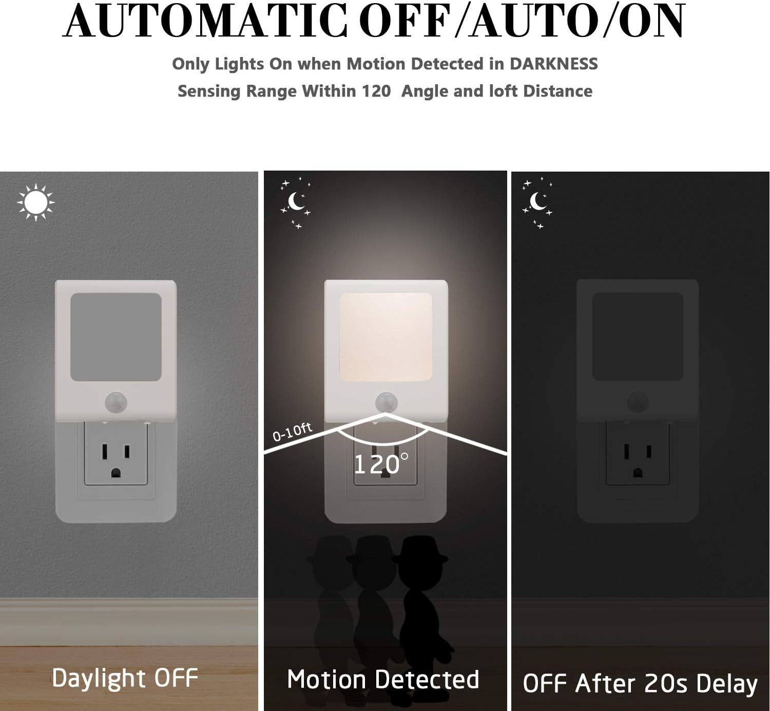 [3Pack]  Motion Sensor Dimmable LED Night Light, Plug-In Nightlight with Auto Dusk to Dawn Sensor, Adjustable Brightness Warm White Lights for Hallway, Kids Room, Kitchen, Stairway, Bathroom