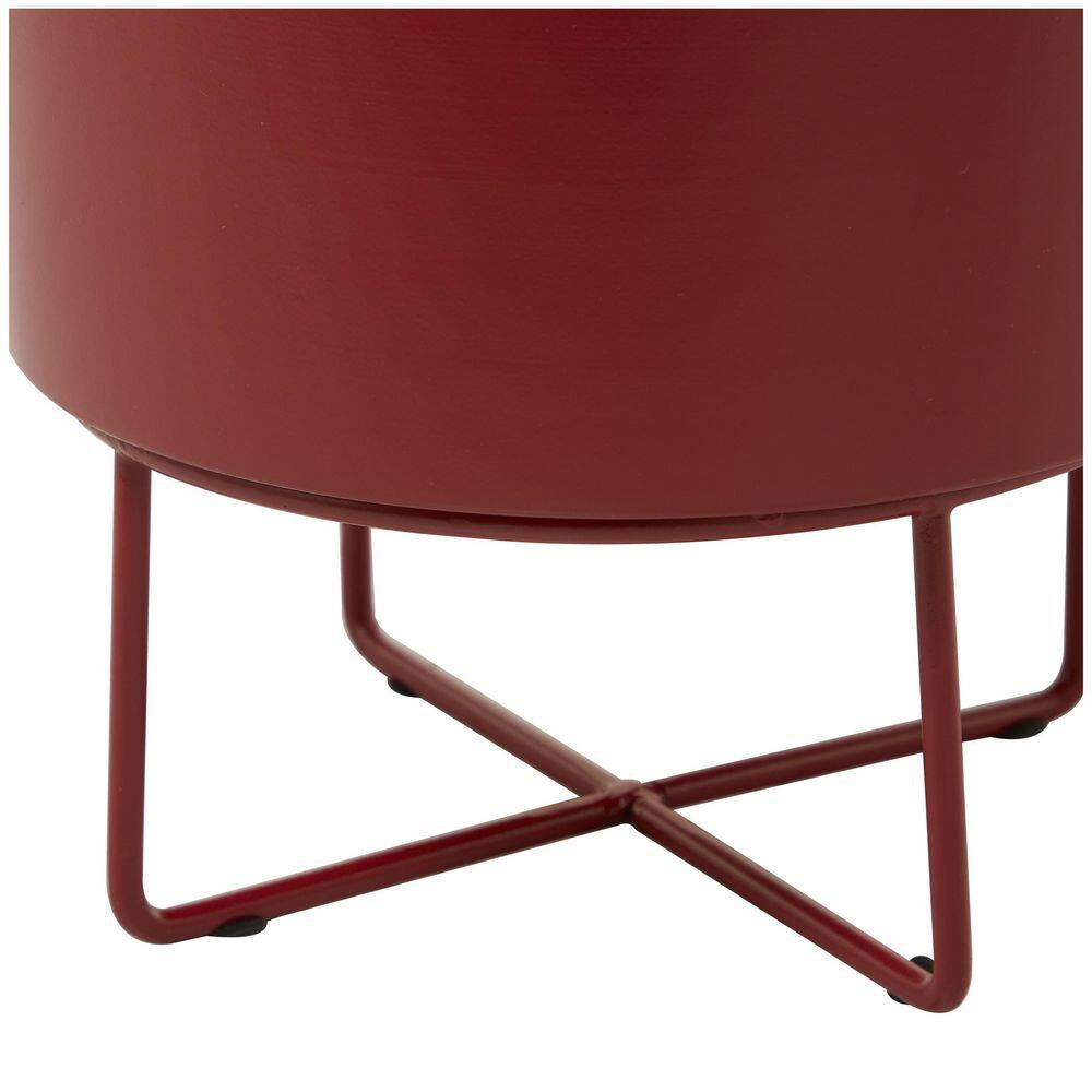 16 In. X 13 In. Red Metal Modern Planter  (Set of 2)