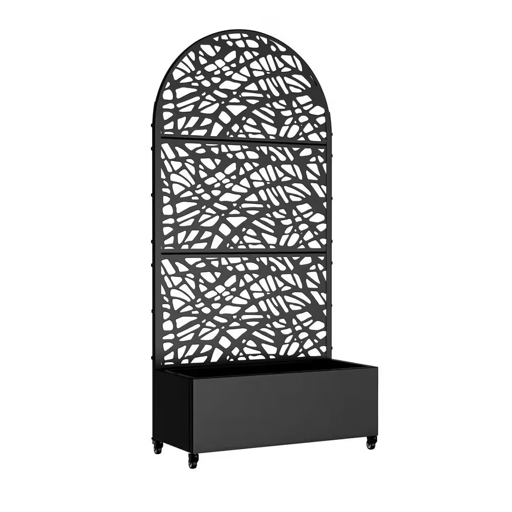 73 In. H X 35 In. W Black Metal Arch Wall Planter Box with Trellis for Climbing Plants