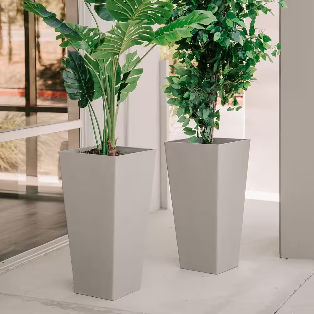Modern 28-Inch Square Planter, Modern Tapered Planter Perfect for Indoor & Outdoor Planter, Patio Decor, Set of 2, Gray