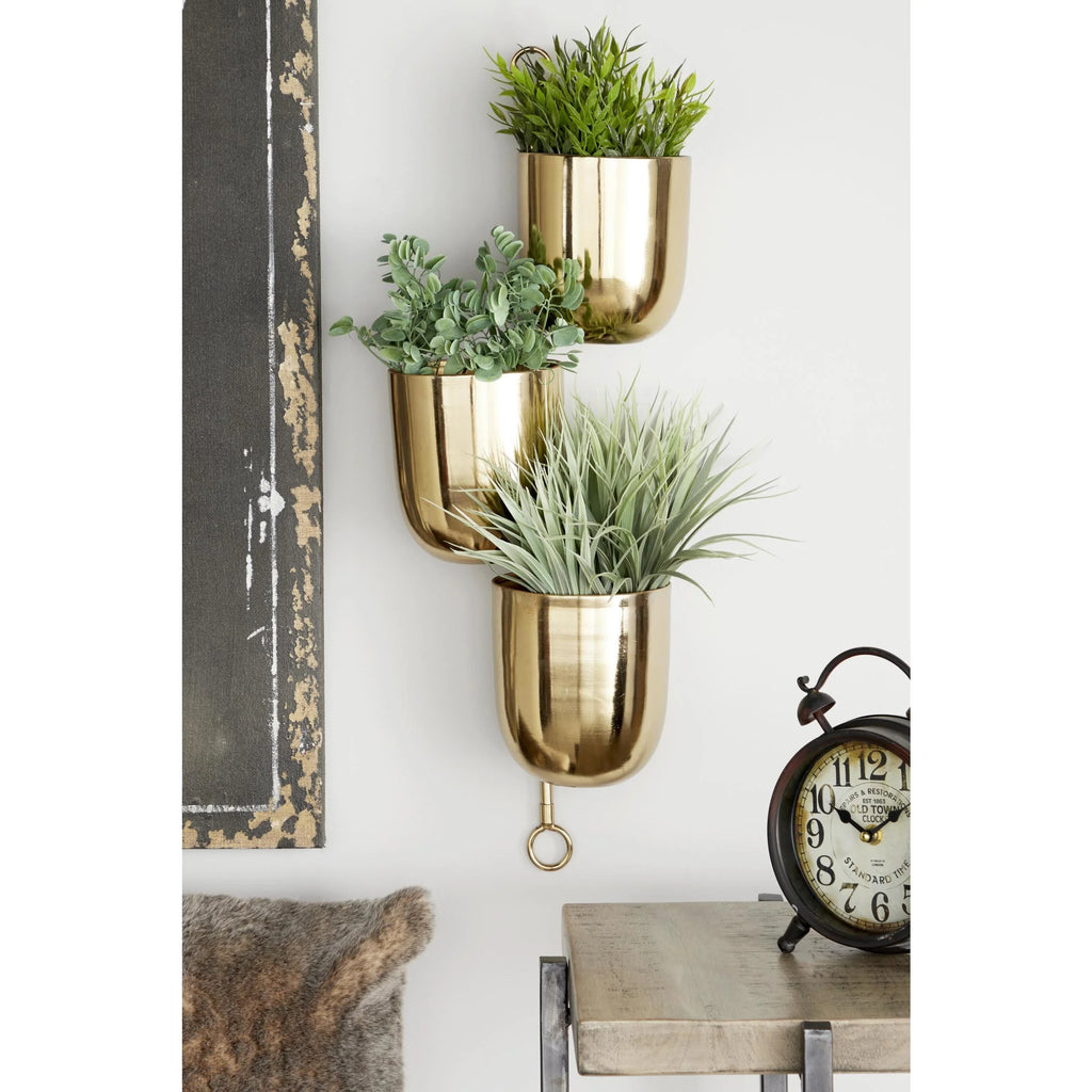12" X 12" X 25" round Gold Metal Layered Wall Planter