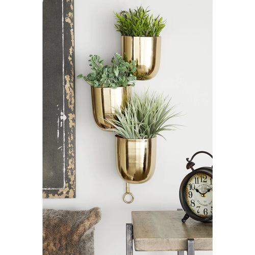 12" X 12" X 25" round Gold Metal Layered Wall Planter