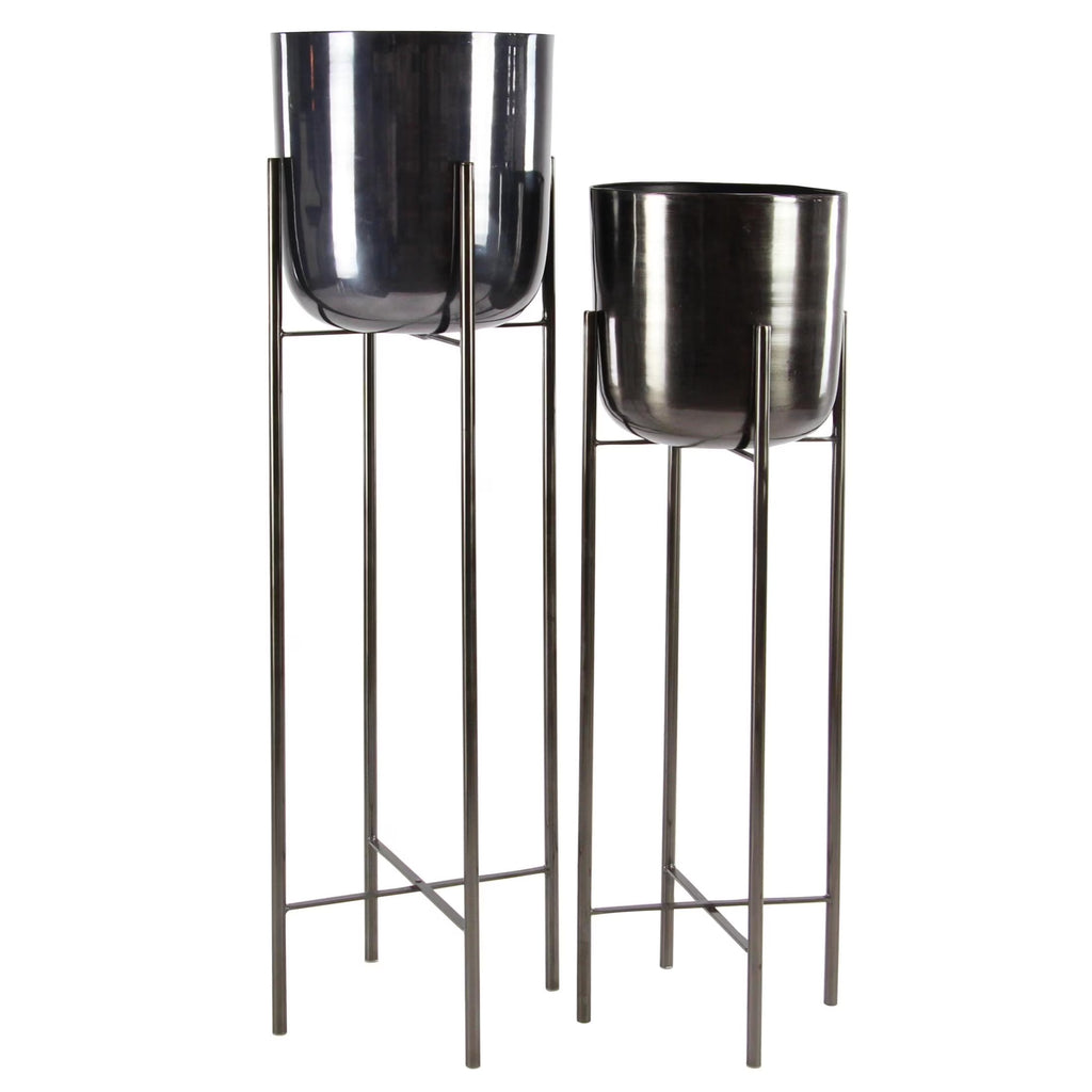 39", 46"H Dome Black Metal Planter with Removable Stand (2 Count)