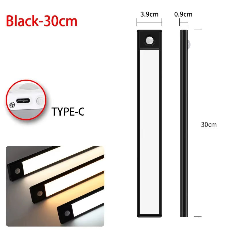 Night Light 20/30/40/50Cm Ultra Thin LED Light Cabinet Light Motion Sensor Wireless Type-C for Kitchen Bedroom Wardrobe Lighting