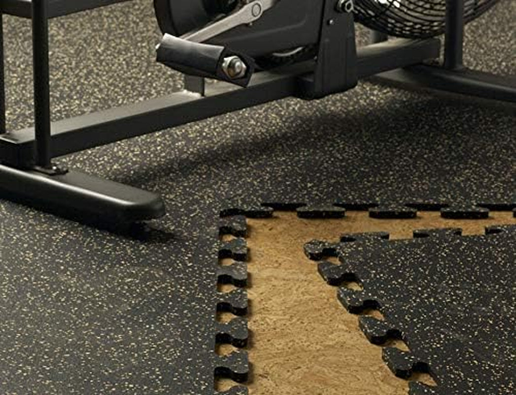Fit-Lock 3/8 Inch Heavy Duty Rubber Flooring - Interlocking Rubber Tiles (24" X 24" Tile) 10% Grey 12' X 20' Set (60 Tiles Total) - Exercise Mats, Home Gym Sets