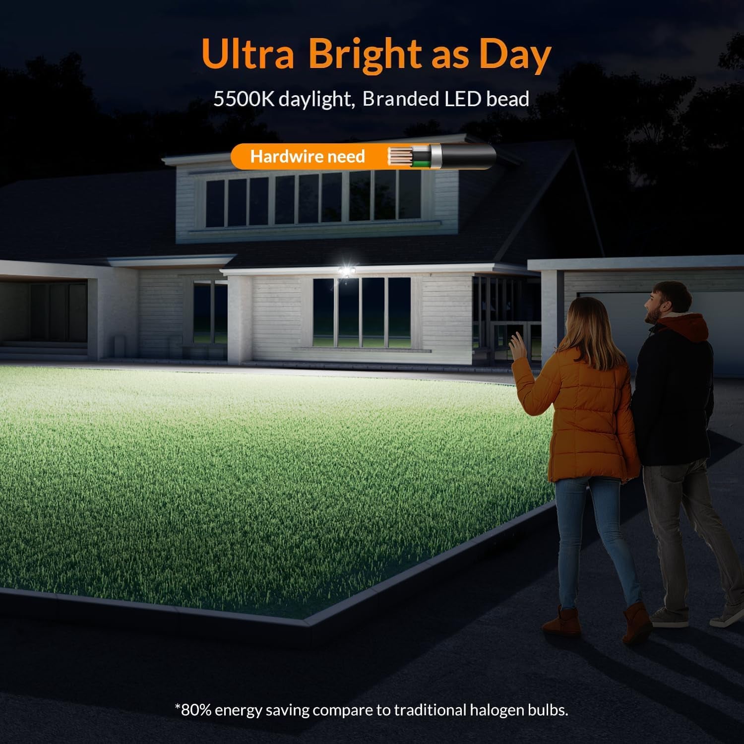 LED Security Light Motion Sensor Light Outdoor, 38W 4200LM Motion Security Light, 5500K, IP65 Waterproof, 3 Head Motion Detected Flood Light for Garage, Yard, Porch (Brown)