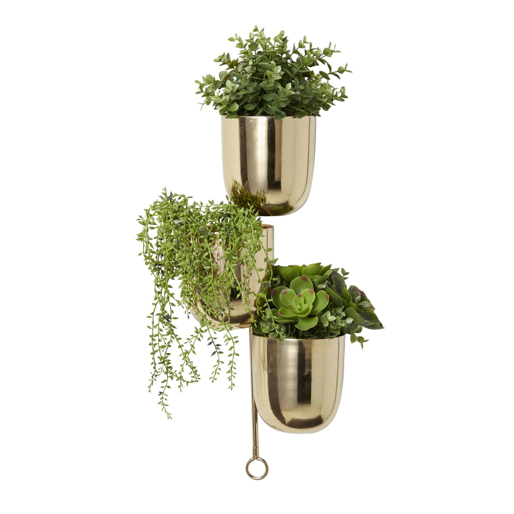 12" X 12" X 25" round Gold Metal Layered Wall Planter