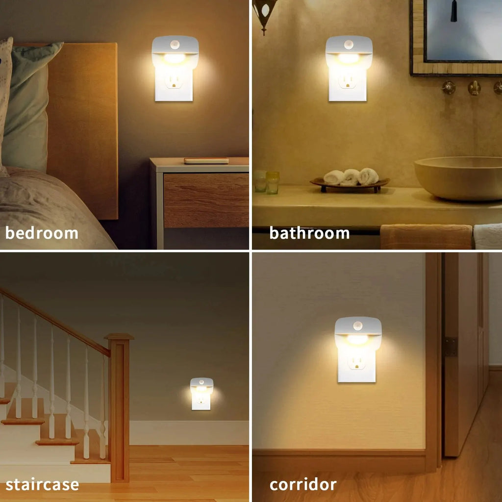 LED Night Light with Motion Sensor Light EU US Plug Socket Lamps Children Night Lights Wireless Wall Bedside Bedroom Night Lamp