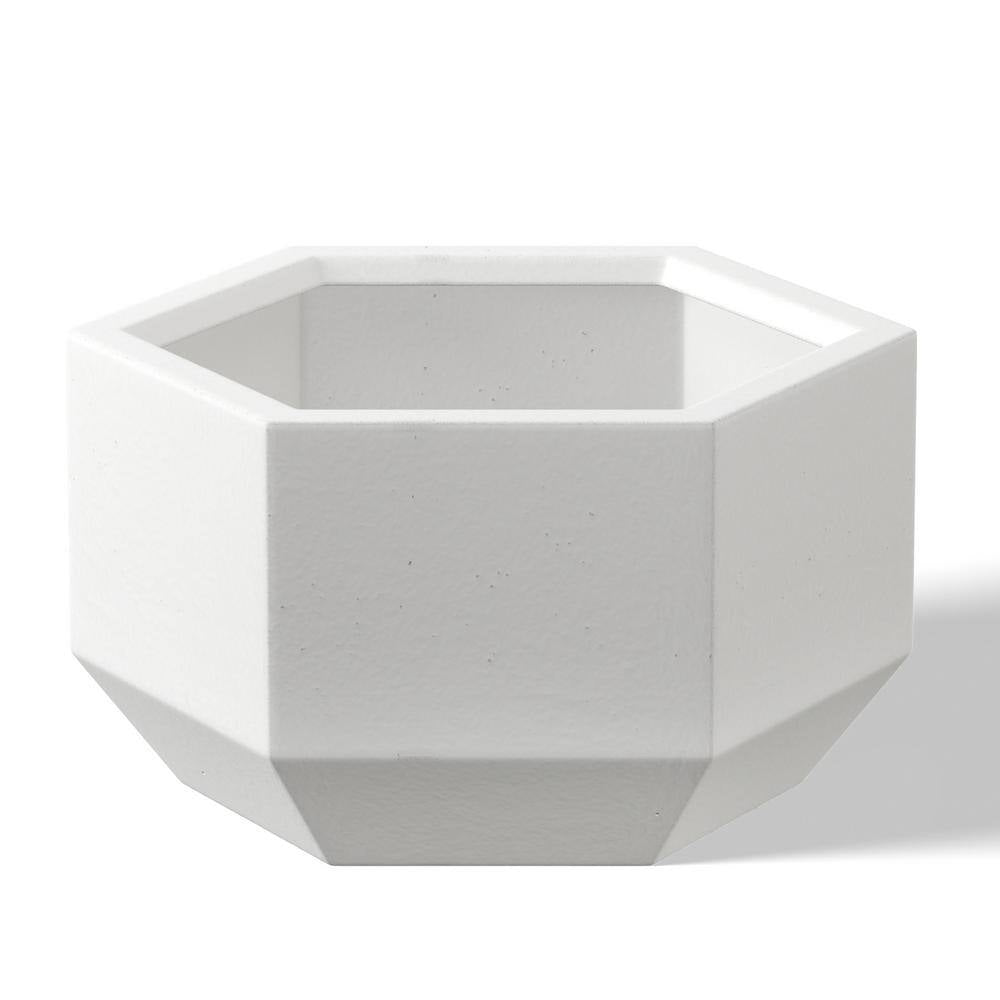 Lightweight 11 In. H Large Crisp White Geometric Concrete Plant Pot/Planter for Indoor and Outdoor