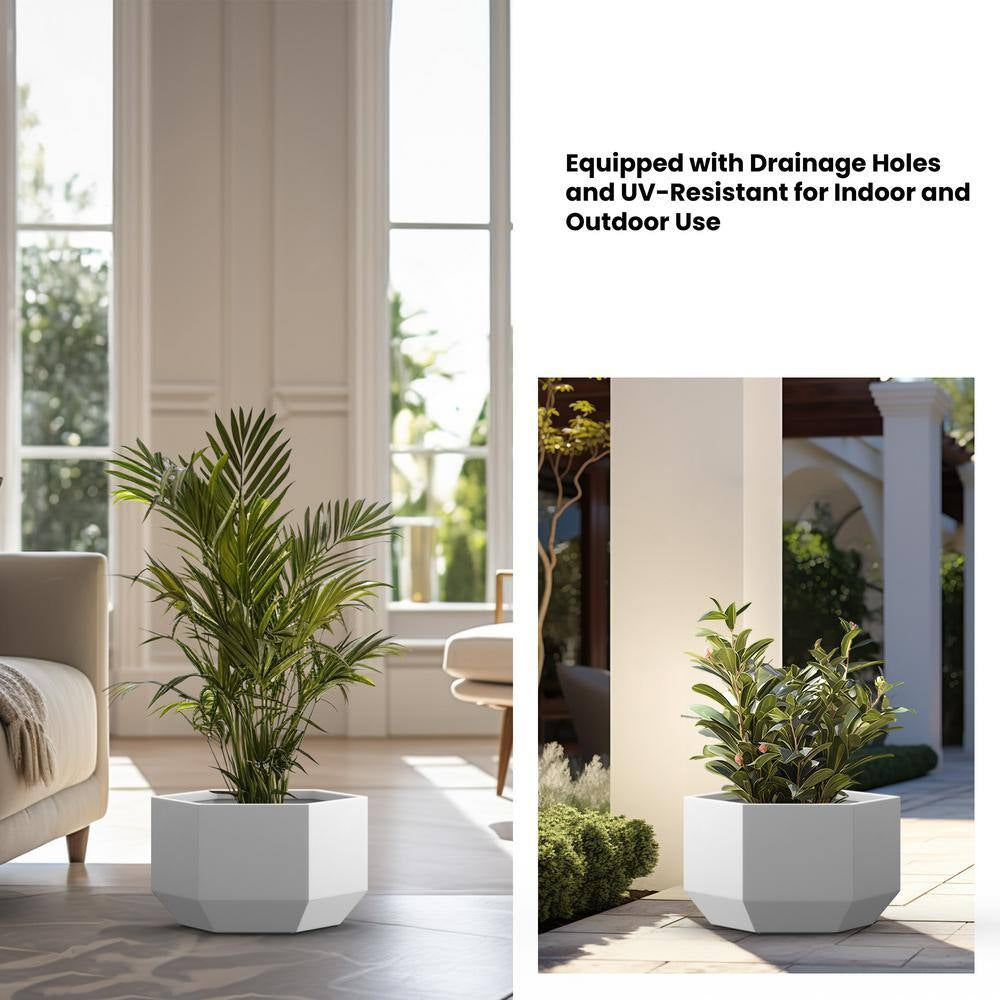 Lightweight 11 In. H Large Crisp White Geometric Concrete Plant Pot/Planter for Indoor and Outdoor
