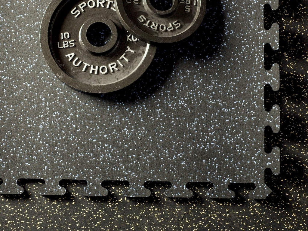 Fit-Lock 3/8 Inch Heavy Duty Rubber Flooring - Interlocking Rubber Tiles (24" X 24" Tile) 10% Grey 12' X 20' Set (60 Tiles Total) - Exercise Mats, Home Gym Sets