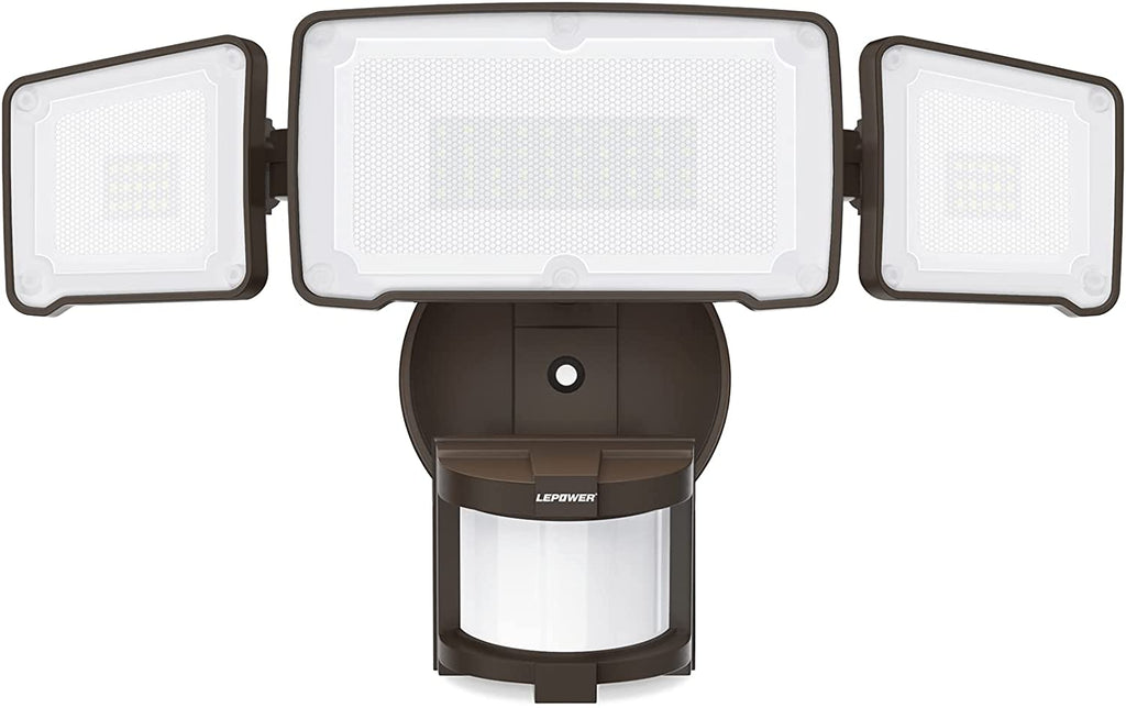 LED Security Light Motion Sensor Light Outdoor, 38W 4200LM Motion Security Light, 5500K, IP65 Waterproof, 3 Head Motion Detected Flood Light for Garage, Yard, Porch (Brown)