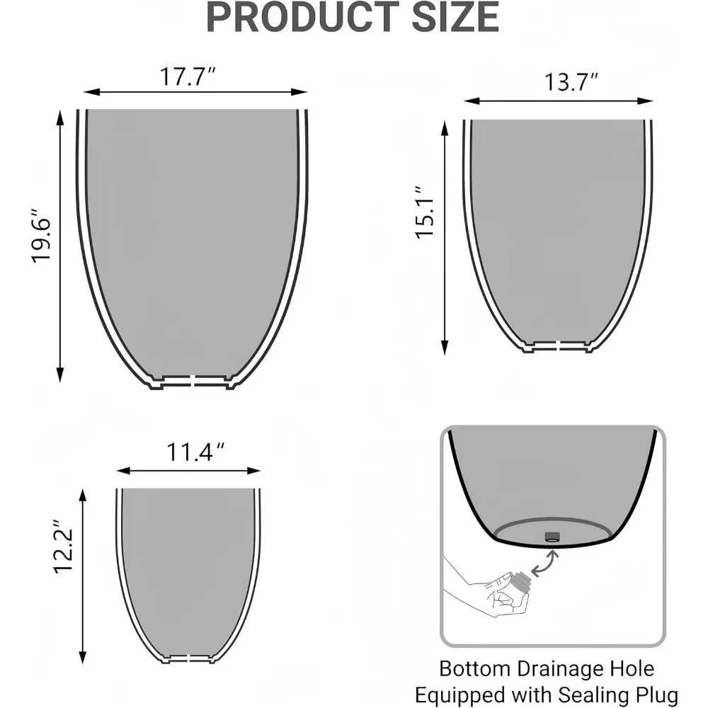 Dia round Concrete Planter Set of 3, Large Indoor Outdoor Planter, Flower Pots with Drainage Holes and Sealing