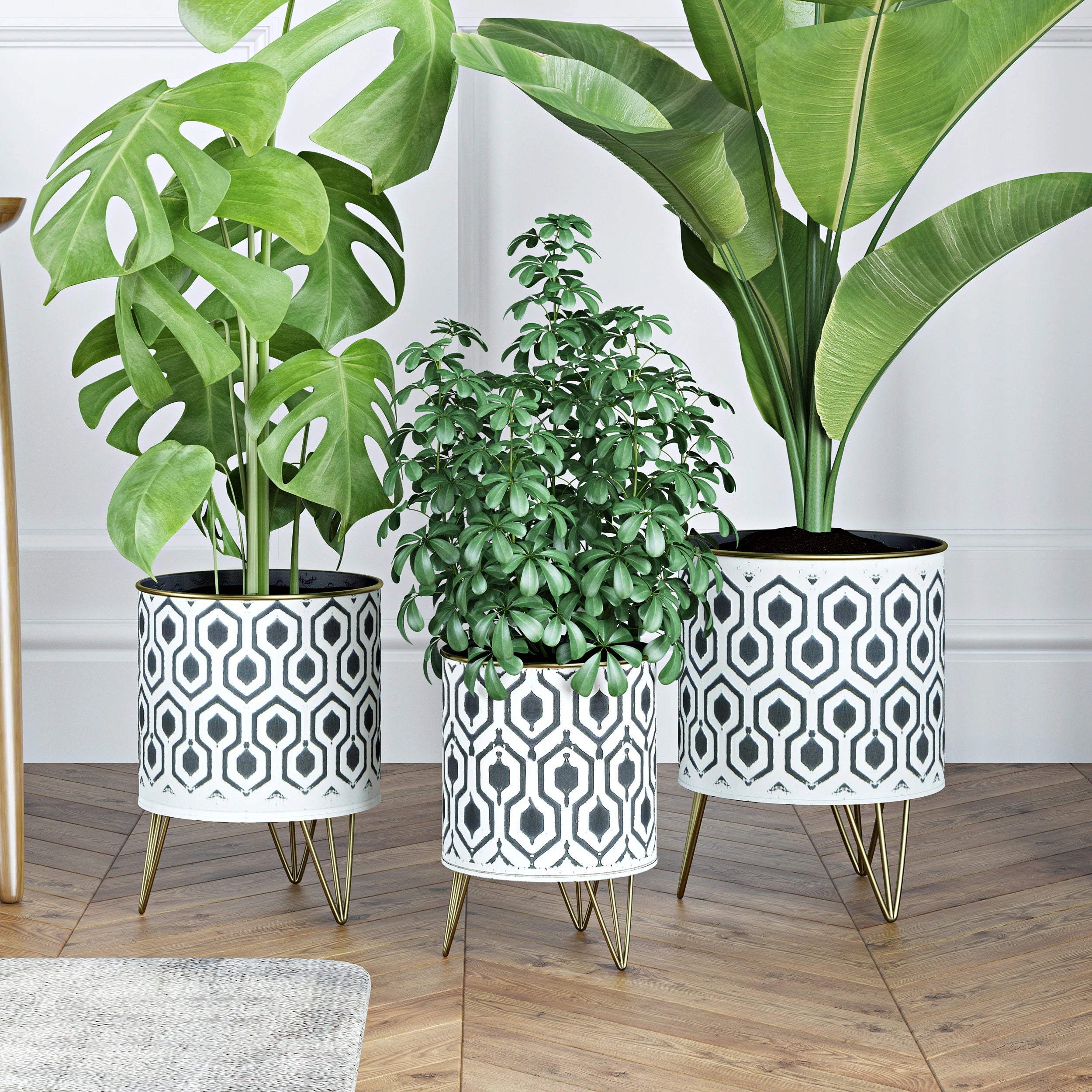 Andrey Black/White Hexagonal Indoor Metal Pot Planters (Set of 3) - 11.5"H X 8.5"W X 8.5"D