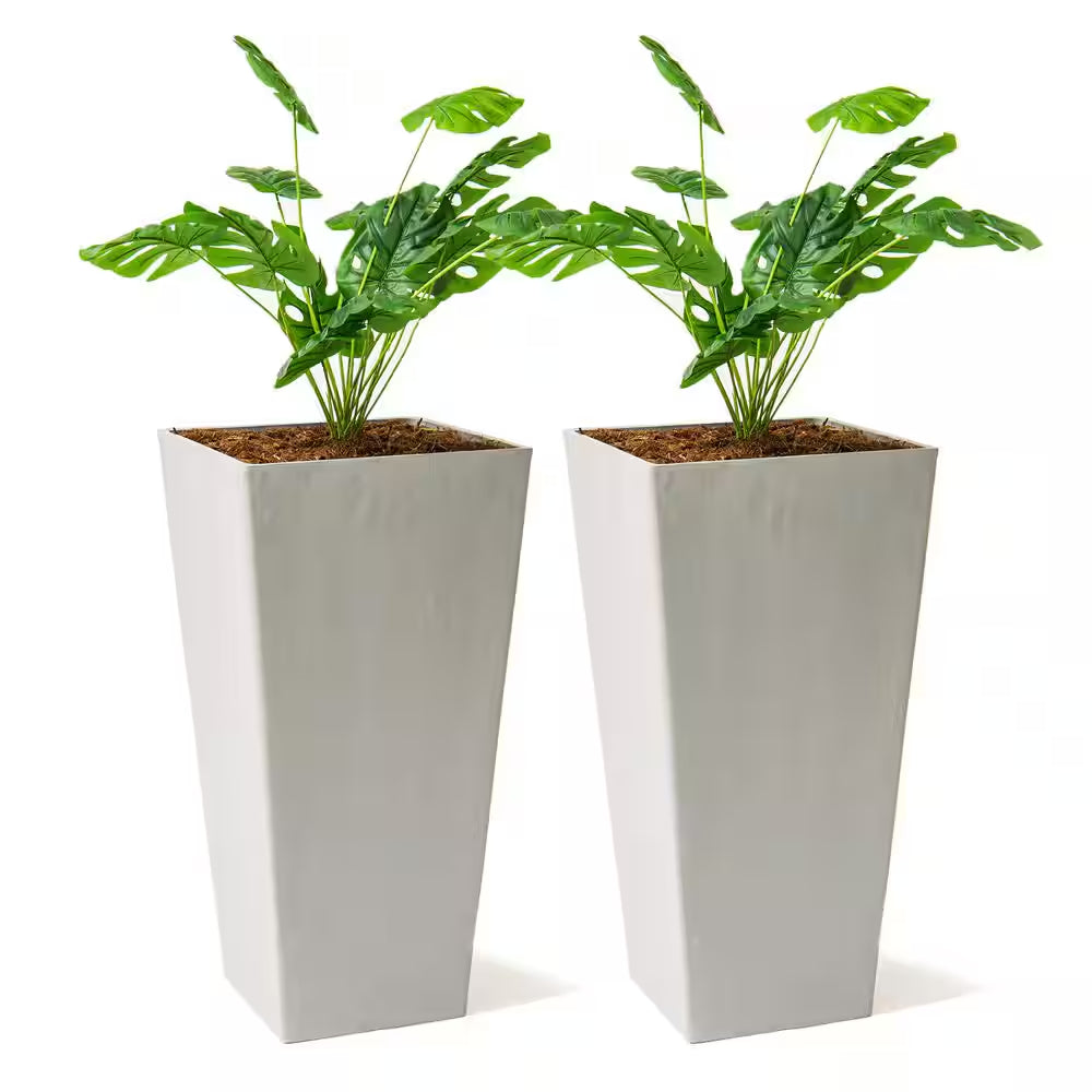 Modern 28-Inch Square Planter, Modern Tapered Planter Perfect for Indoor & Outdoor Planter, Patio Decor, Set of 2, Gray