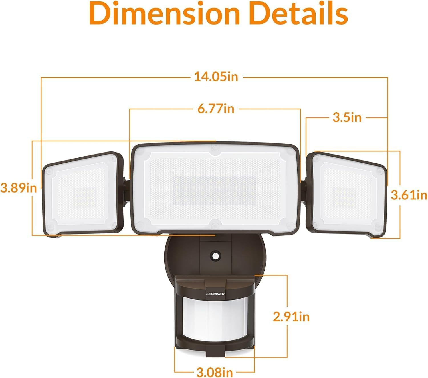 LED Security Light Motion Sensor Light Outdoor, 38W 4200LM Motion Security Light, 5500K, IP65 Waterproof, 3 Head Motion Detected Flood Light for Garage, Yard, Porch (Brown)