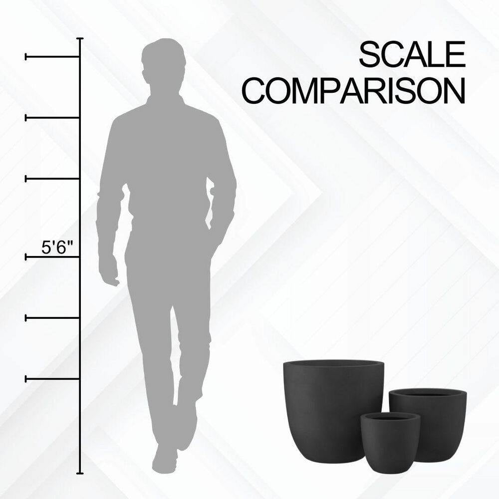 18 In. 14 In. and 10 In. W Weathered Concrete round Planters (Set of 3), Lightweight, Seamless with Drainage Hole