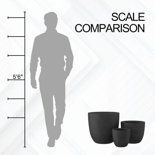 18 In. 14 In. and 10 In. W Weathered Concrete round Planters (Set of 3), Lightweight, Seamless with Drainage Hole
