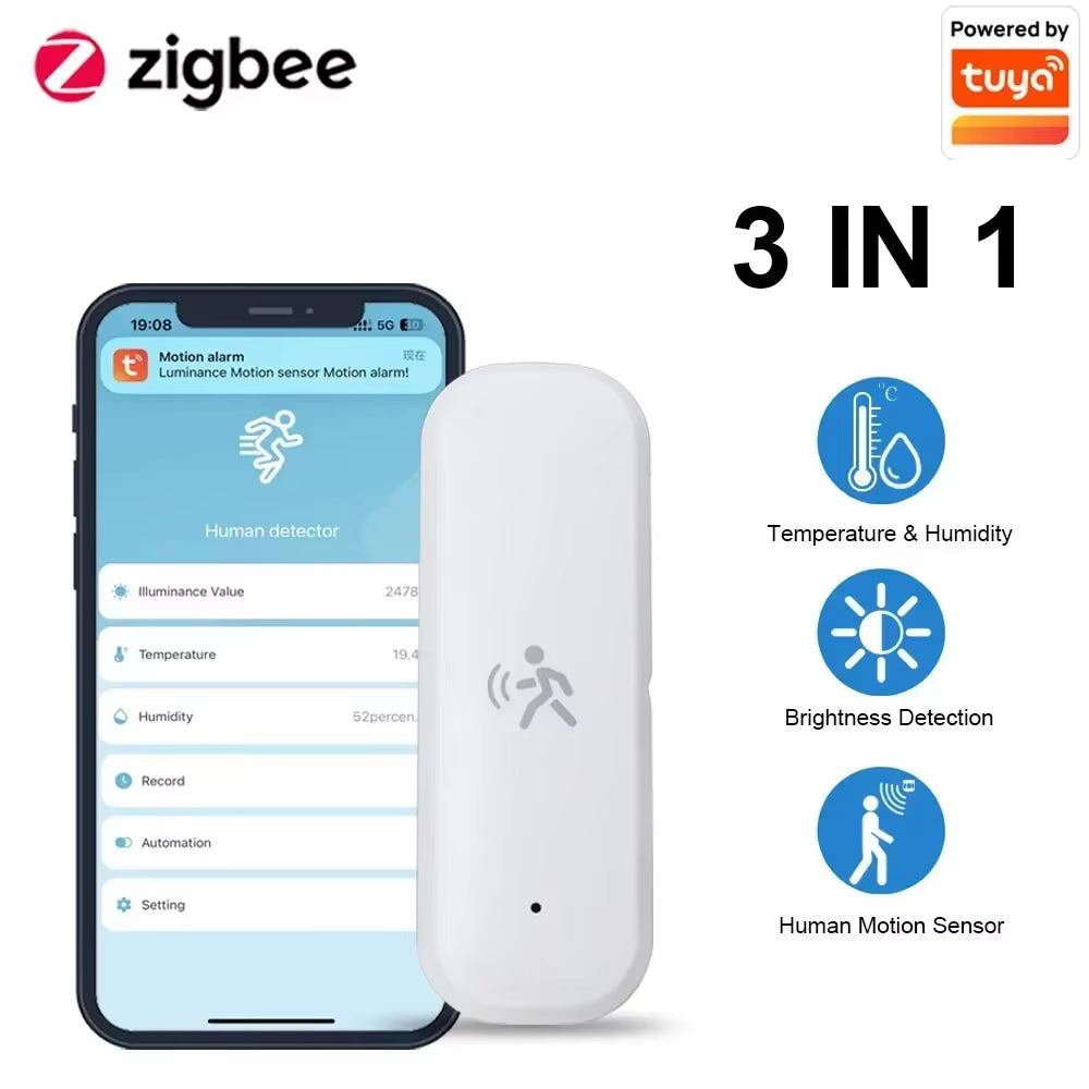 TUYA Zigbee Smart Pir Motion Sensor Detector with Temperature and Humidity Sensor Security Burglar Works with Home Assistant