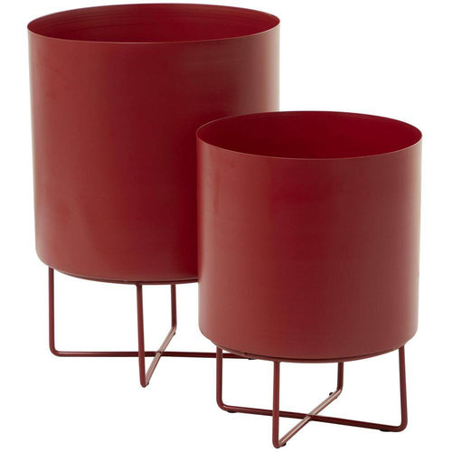 16 In. X 13 In. Red Metal Modern Planter  (Set of 2)