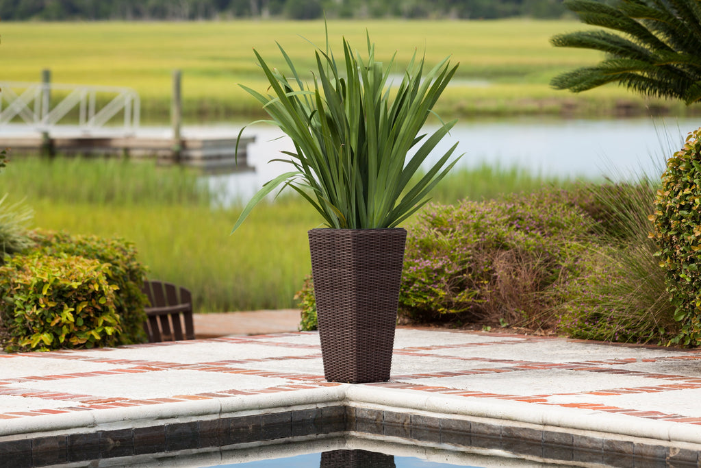 62501 Alto Wicker All-Weather Planter Set with Liners Tall Plant Decor Box for Outdoors Patio Herb Garden Furnishings - Mocha - Pack of 2