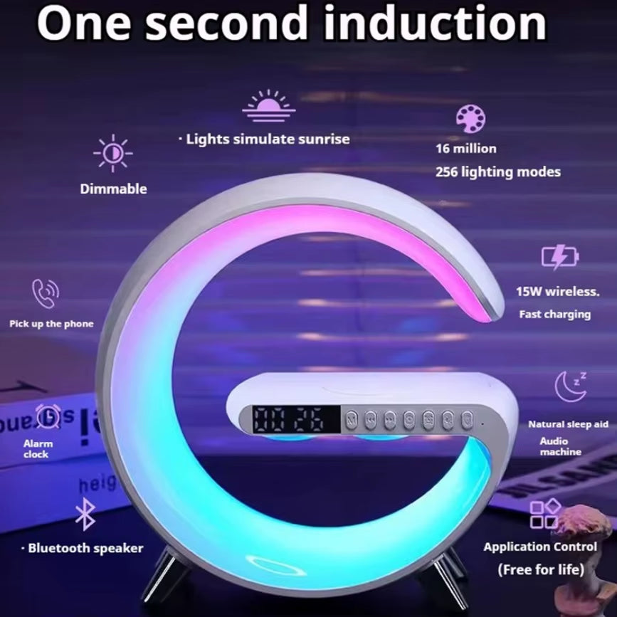 Multifunction Wireless Charger Pad Stand Speaker TF RGB Night Light Fast Charging Station for Iphone 16 15 Samsung Xiaomi Huawei