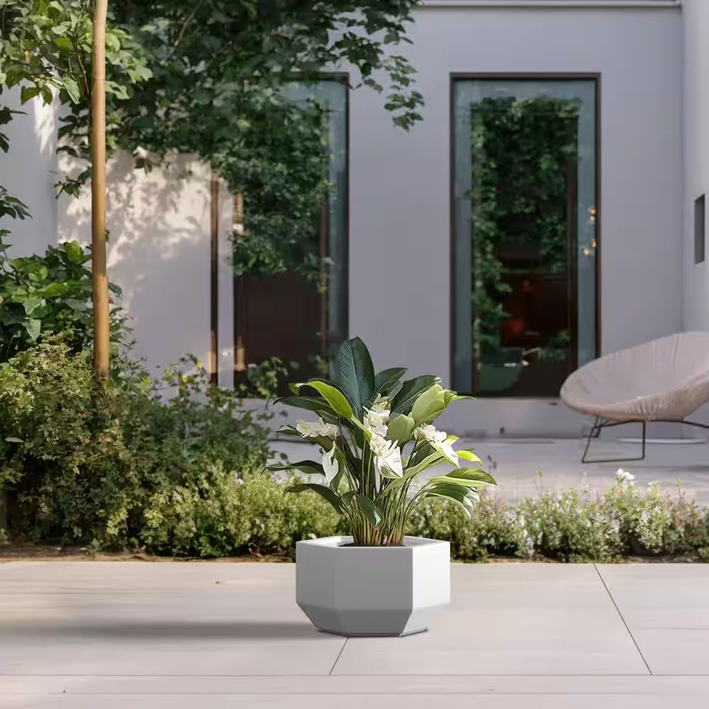 Lightweight 8 In. H Large Crisp White Geometric Concrete Plant Pot/Planter for Indoor and Outdoor
