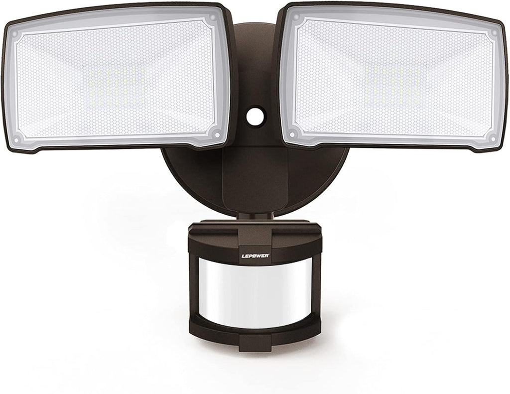 30W LED Security Lights Motion Sensor Light Outdoor, 3200LM Motion Security Light, 5500K, IP65 Waterproof, 2 Head Motion Detector Flood Light for Garage, Yard, Porch, Brown (NOT Solar Powered)